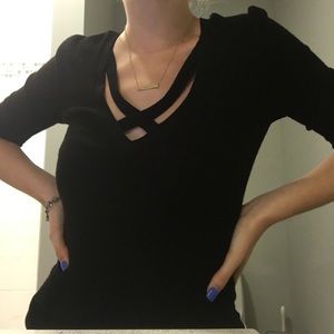express black sweater with detail on the front